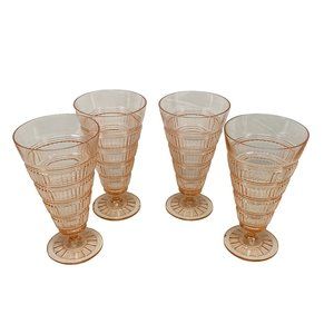 Vtg Pink Beehive Hazel Atlas Depression Glass Ice Tea Goblets Sundae Tumbler 4